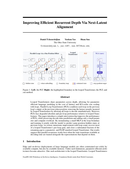 First page of Improving Efficient Recurrent Depth Via Next-Latent Alignment